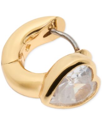Gold-Tone Small Cubic Zirconia Heart Huggie Hoop Earrings, 0.51" 