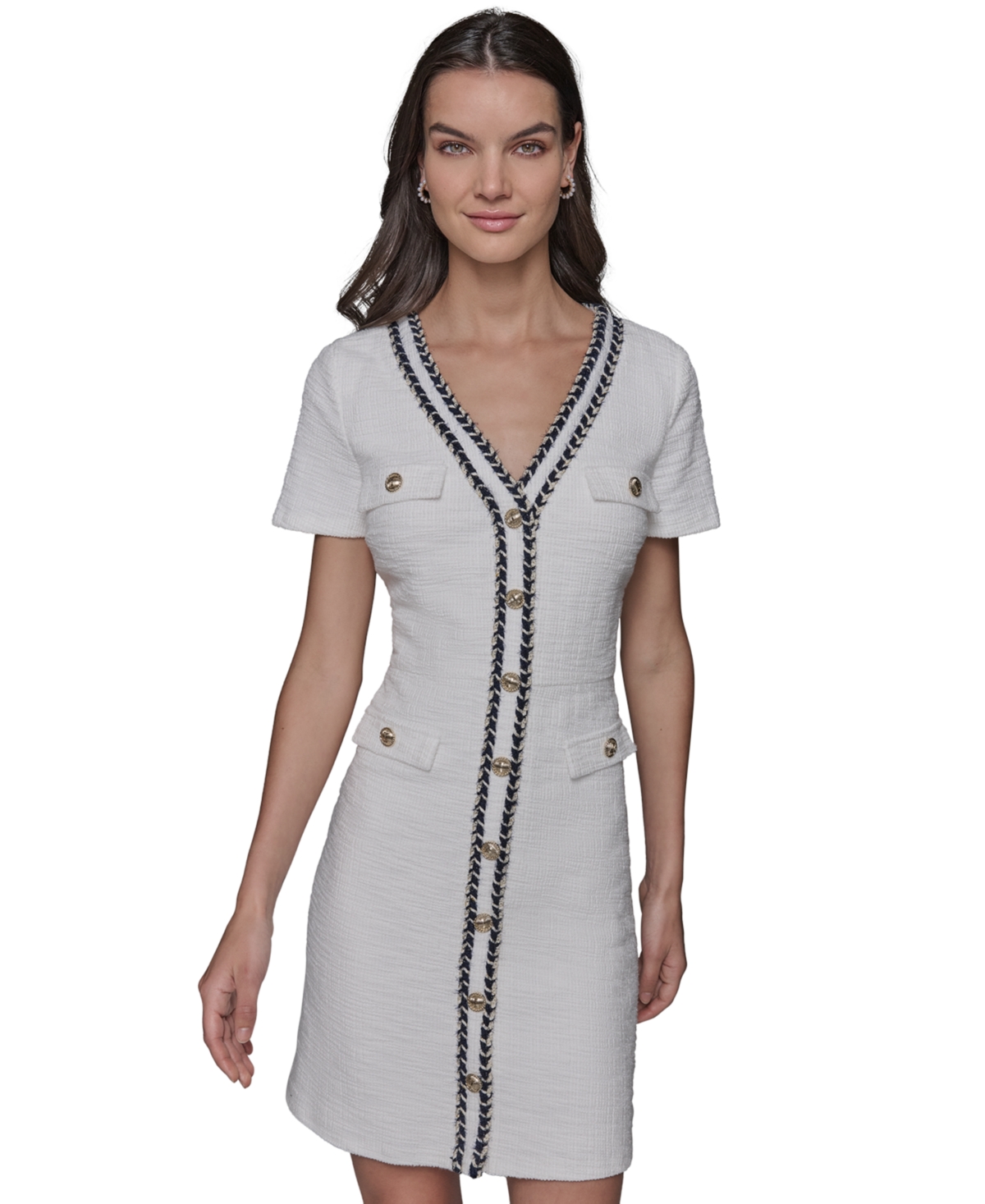 Shop Karl Lagerfeld Women's Tweed Rope-trim Dress In Soft White