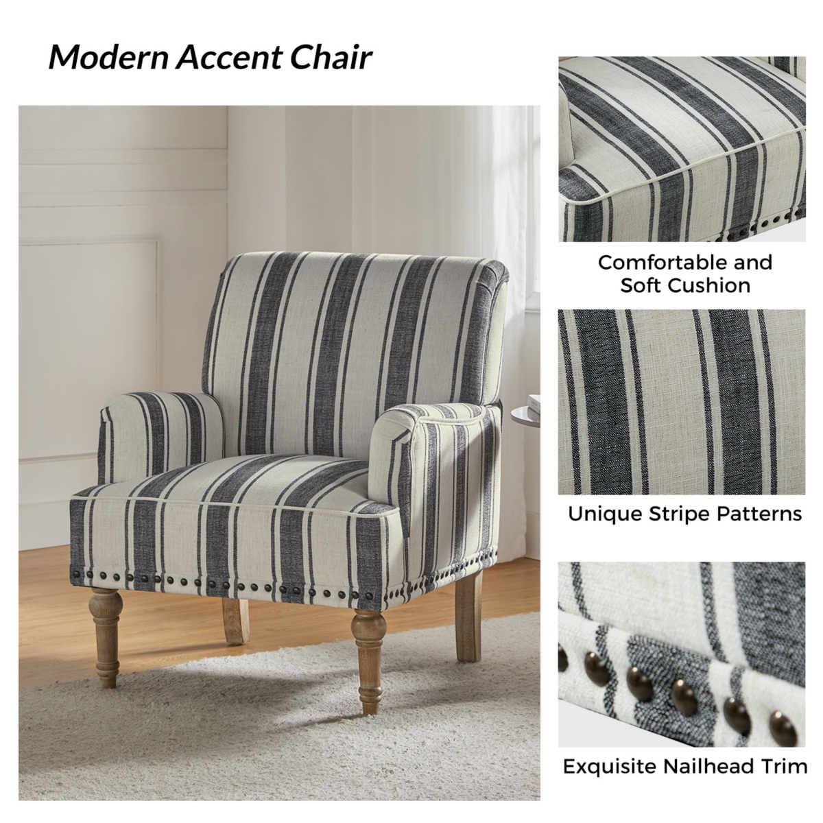 Geltrude farmhouse barbed wooden armchair with spike head trim