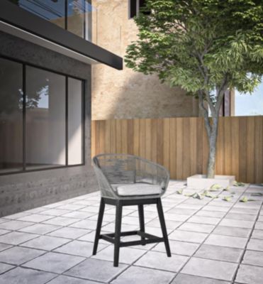 Solid Wood Bar Height Chair with Footrest – Low Back Outdoor Seating for Relaxation