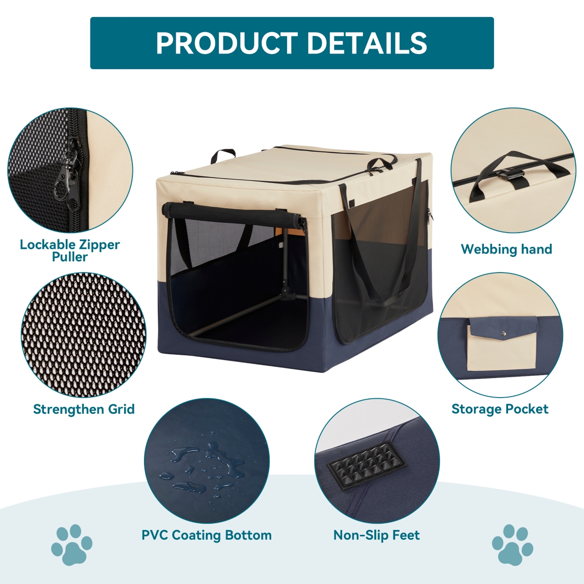 Adjustable Fabric Cover by Spiral Iron Pipe, Strengthen Sewing Dog Travel Crate 3 Door Design