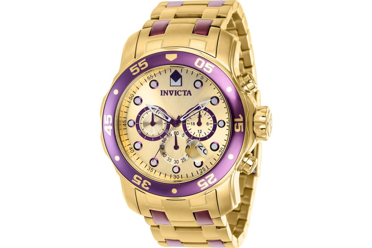 Men's 37692 Pro Diver Quartz 3 Hand Gold Dial Watch - Dark red