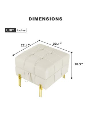 Anti-Scratch PU Leather Storage Ottoman, Upholstered Footstool with Gold Stainless Steel Legs for Bedroom or Living Room