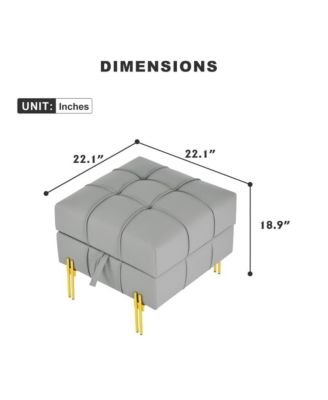 Anti-Scratch PU Leather Storage Ottoman, Upholstered Footstool with Gold Stainless Steel Legs for Bedroom or Living Room