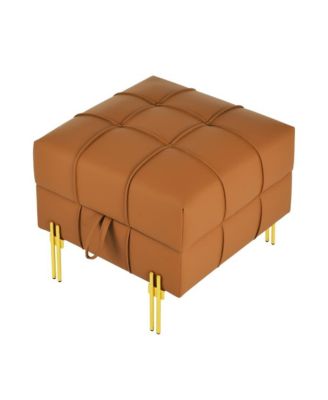 Anti-Scratch PU Leather Storage Ottoman, Upholstered Footstool with Gold Stainless Steel Legs for Bedroom or Living Room