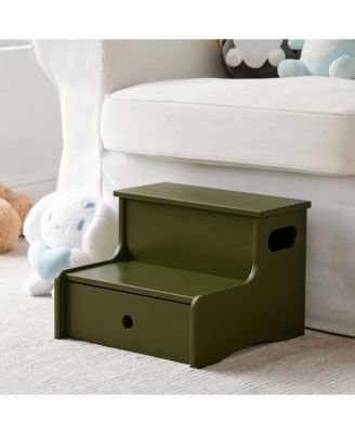 14" Wooden Toddler Step Stool for Kids with Storage for Bedroom, Bathroom & Kitchen