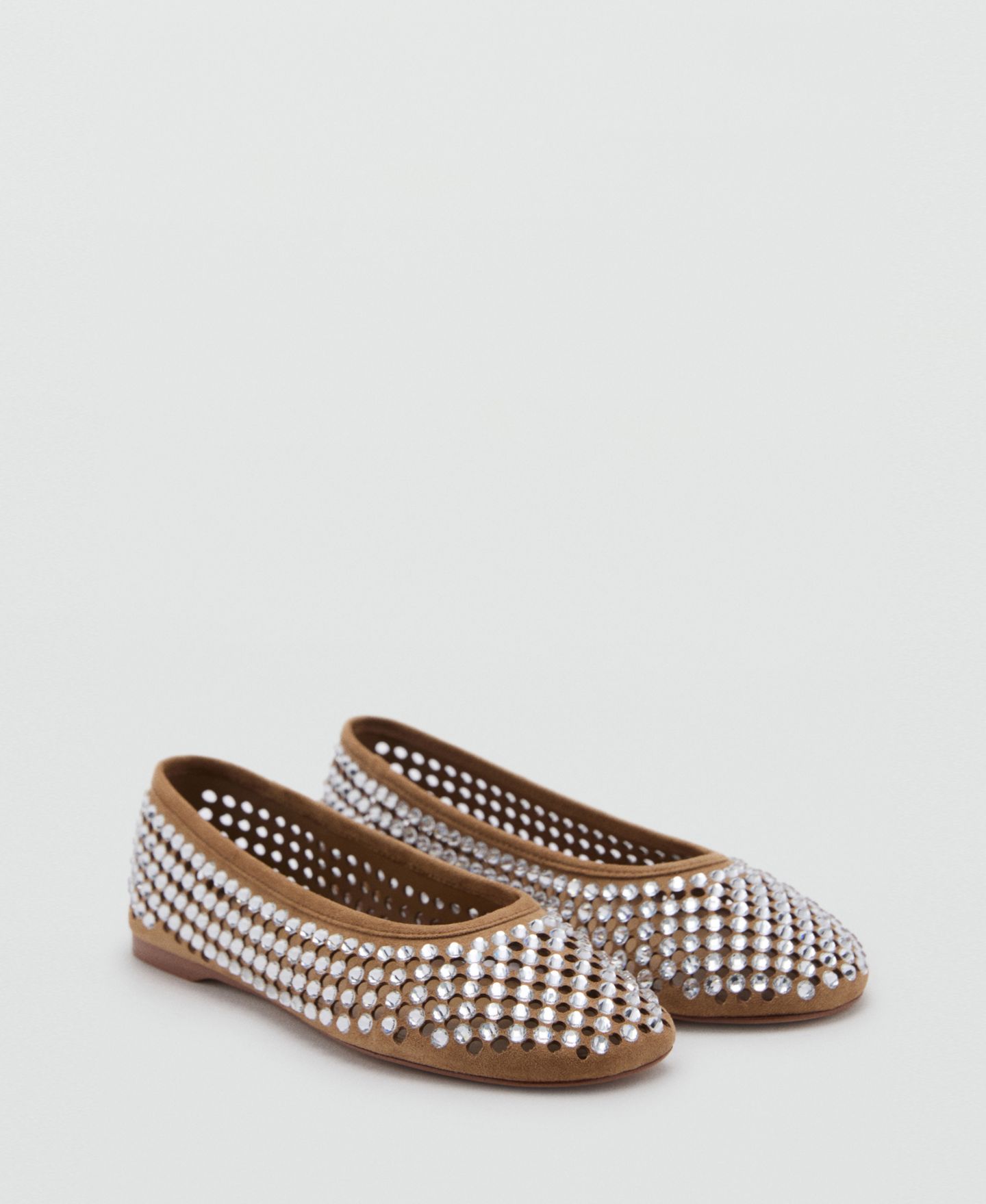 Женские балетки MANGO Rhinestone Die-Cut Ballet Flats, цвет: Бежевый — фото 1