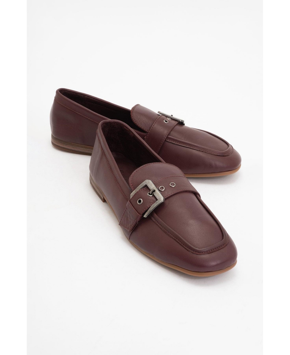 Jade Leather Flat Loafers (Women) - Burgundy brown leather