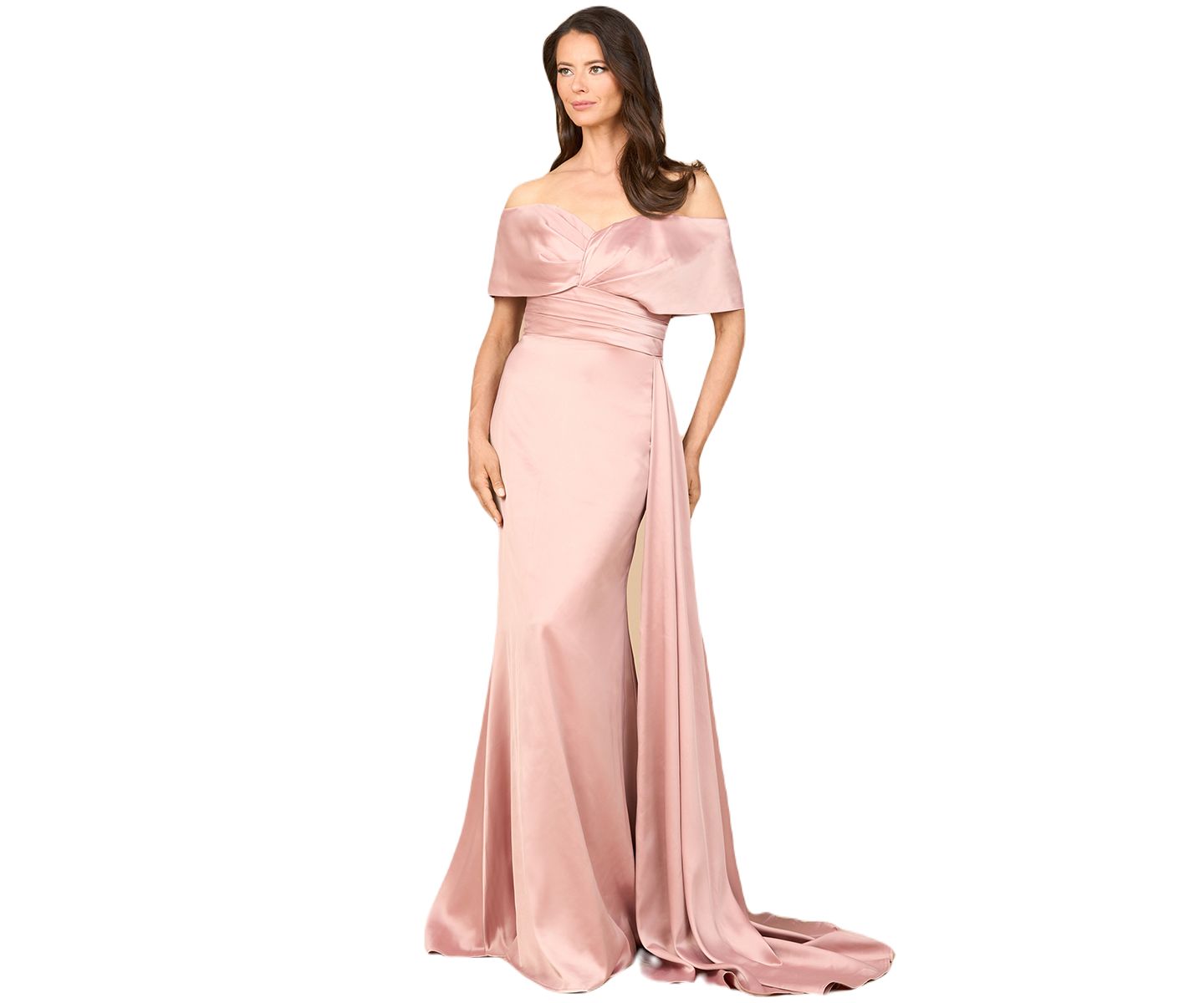 Женское платье Lara Off Shoulder Satin, цвет: Пудровый — фото 1