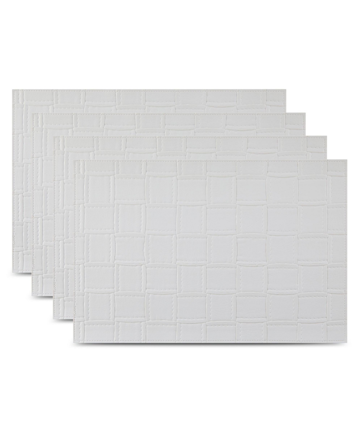 Bostonian Reversible Premium Leather Wipe Clean Placemat 12" x 18" Rectangular Placemats Set of 4 - White