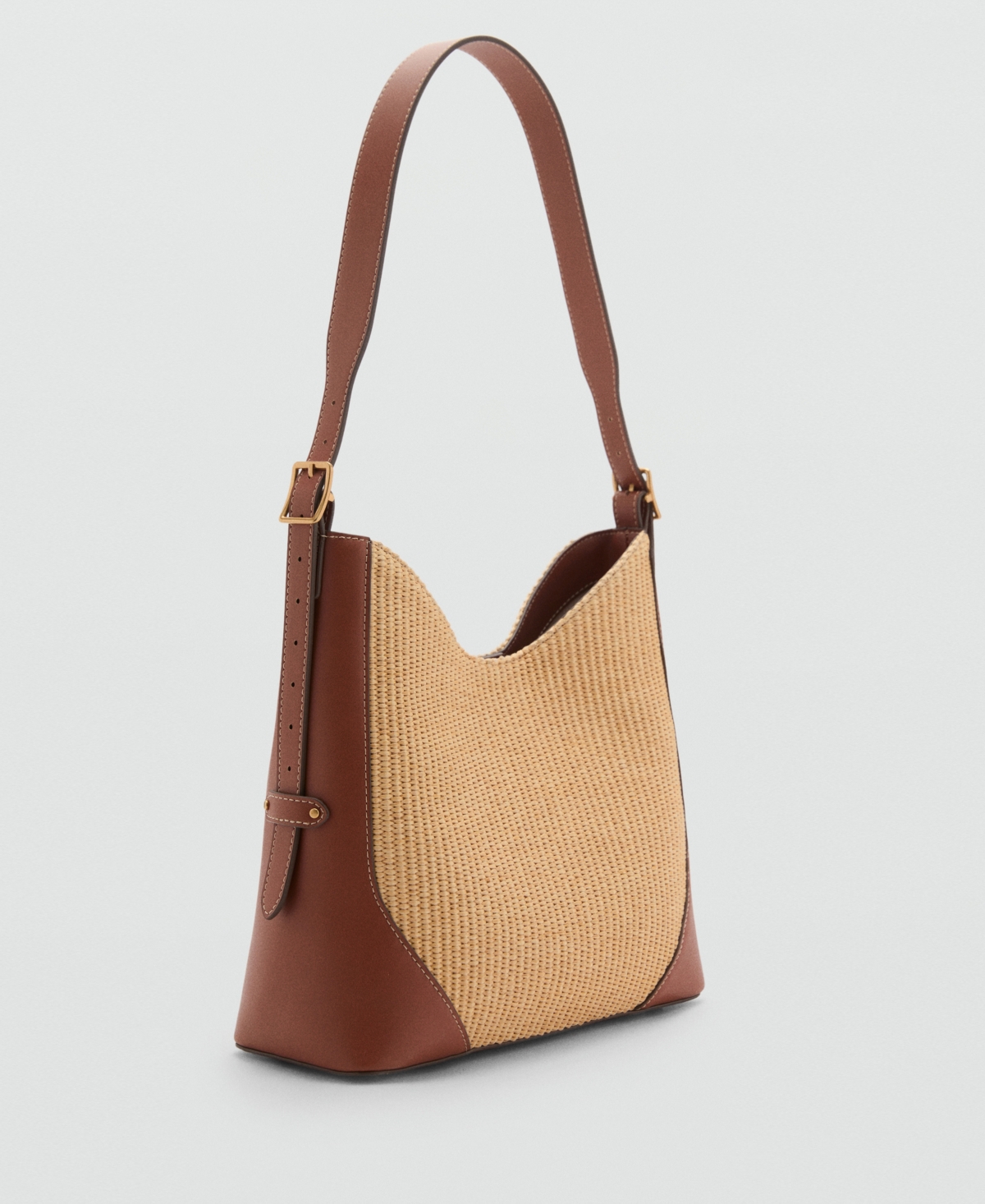 Mango Contrast Canvas Shoulder Bag Leather In Leather