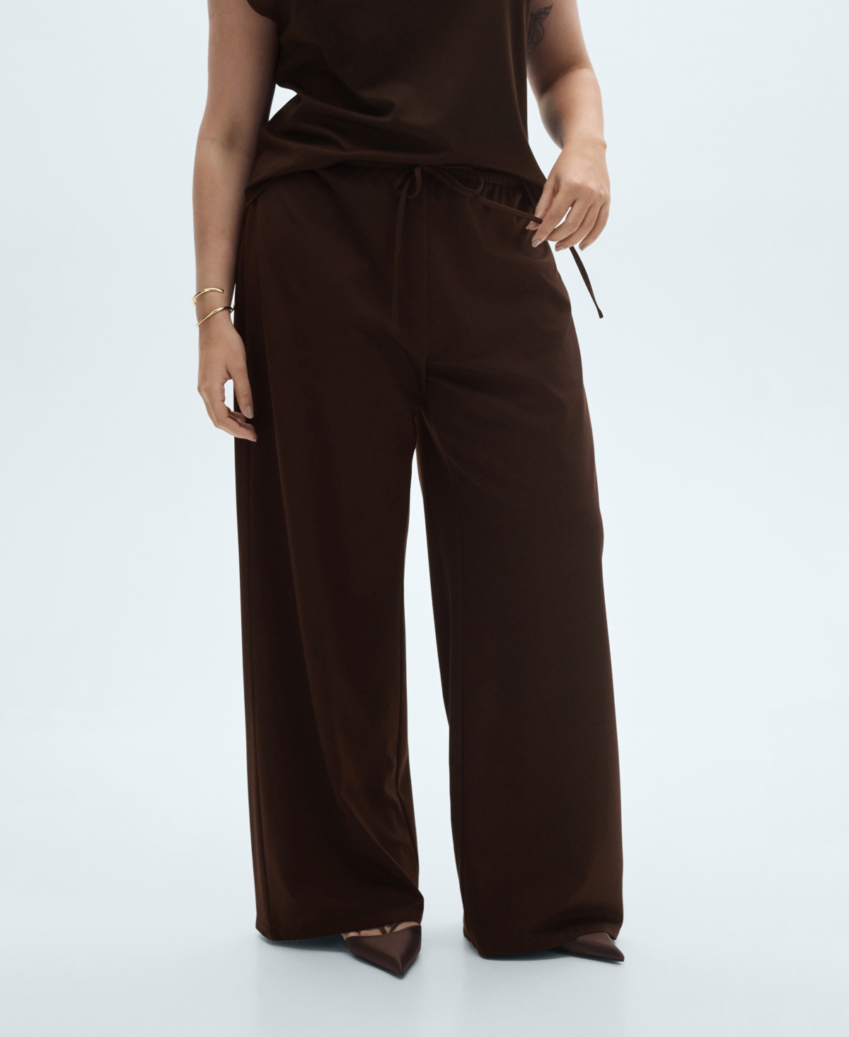 Mango Women's Elastic Waist Wide Leg Trousers