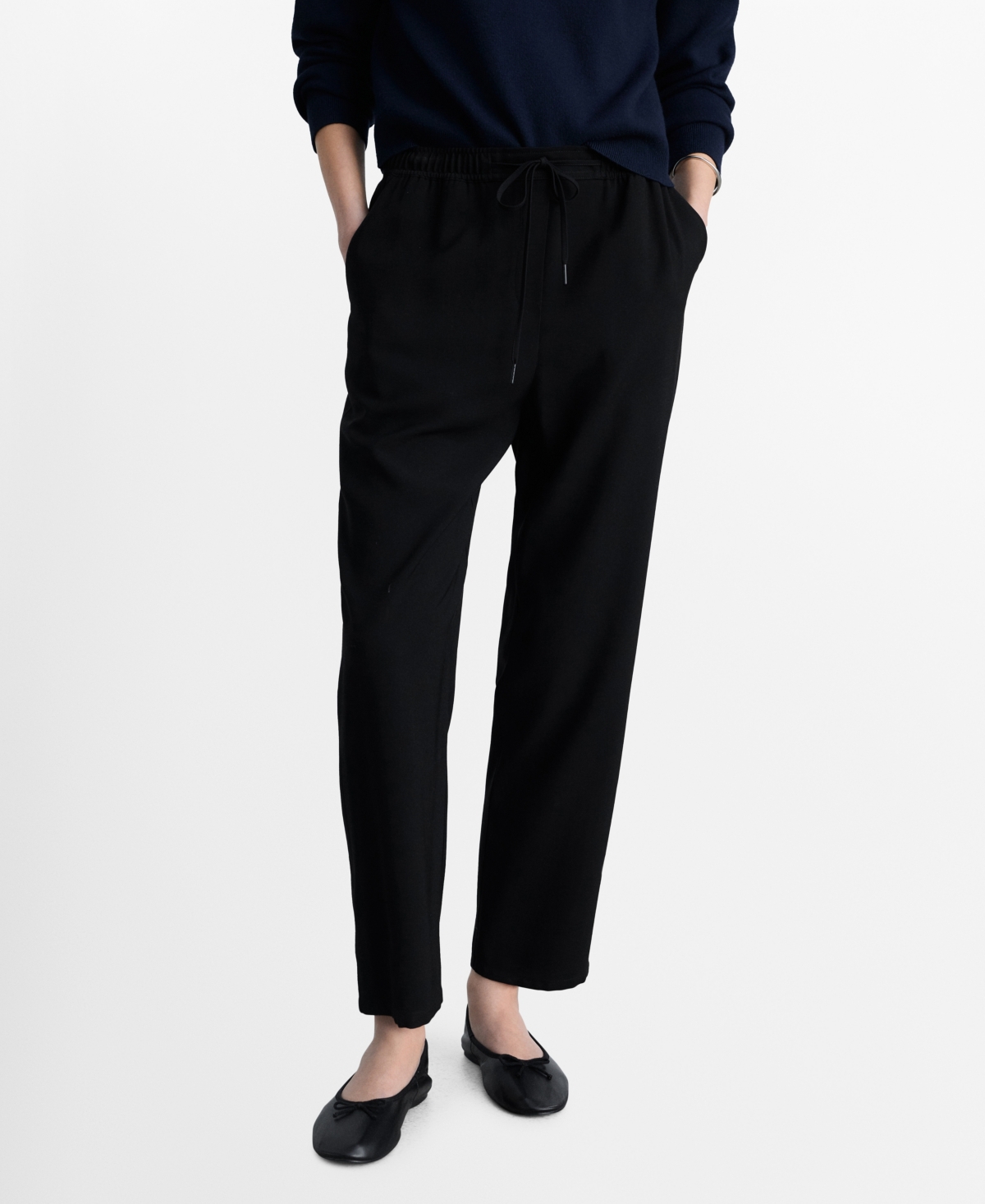 Mango Elastic Waist Jogger Trousers In Black