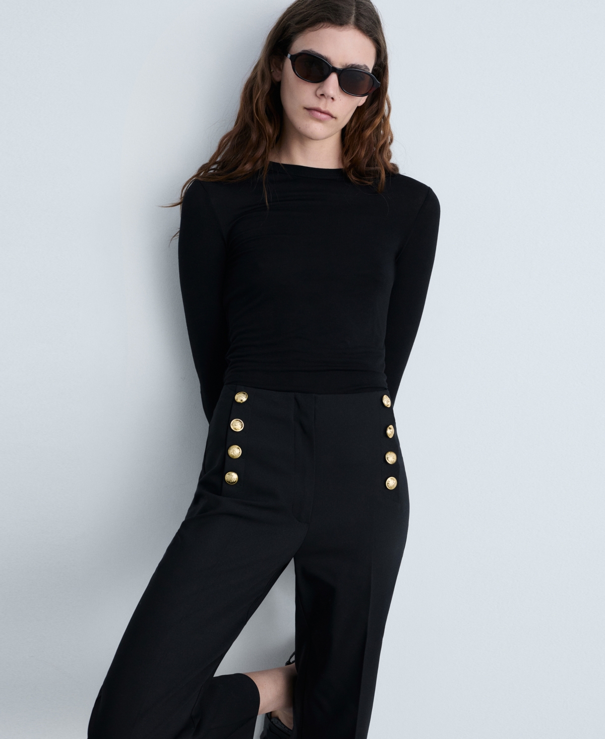 Shop Mango Women's Jewel Buttoned Straight Pants In Black