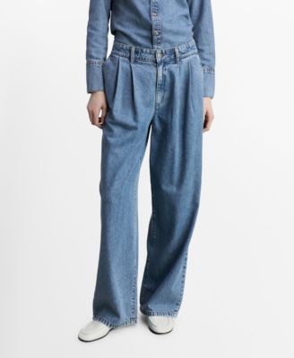MANGO - Women's Wide-Leg Pleated Jeans