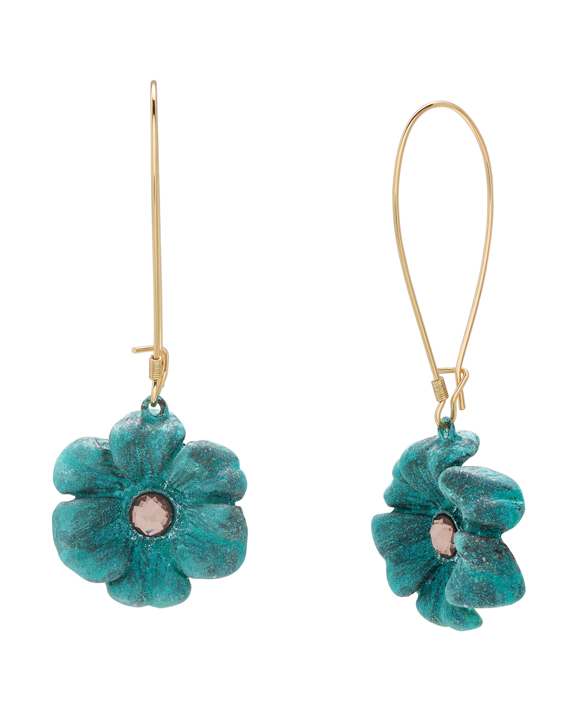 Faux Stone Patina Flora Dangle Earrings - Green Patina, Gold
