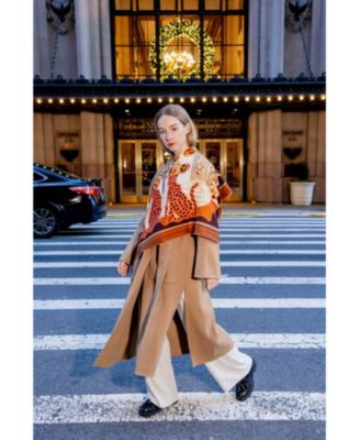 Double Sided Wool Silk Scarf Of Leopards With Floral Fountain