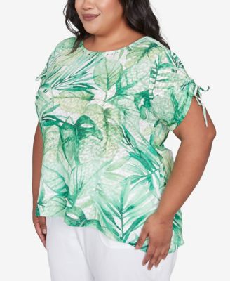 Plus Size Rise and Shine Monotone Tropical Leaf Top