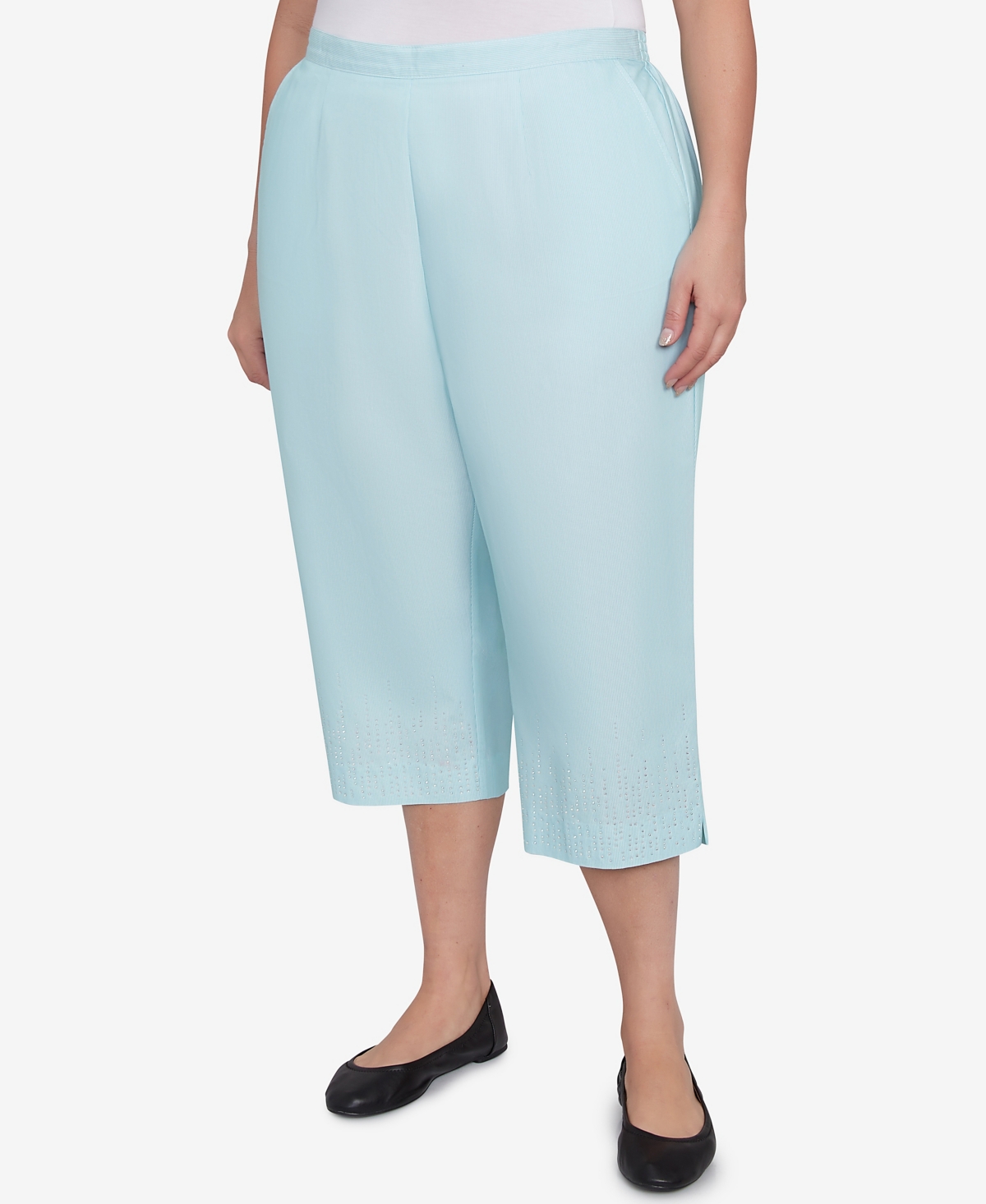 Alfred Dunner Plus Size St. Thomas Heat Set Embroidered Capri Pants In Blue