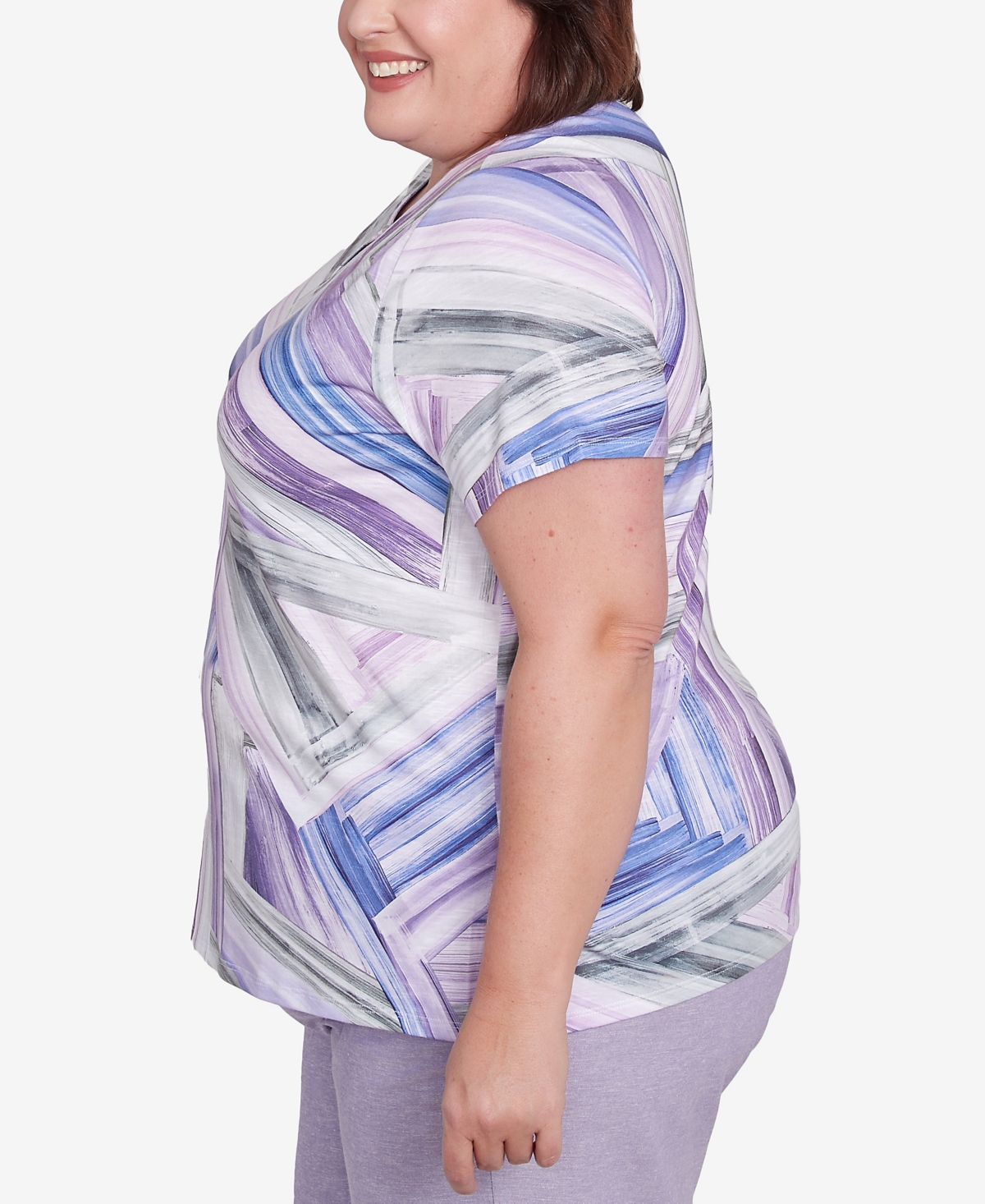 Alfred Dunner Plus Size Crystal Springs Brushstroke-stained Glass Top In Lilac Multi