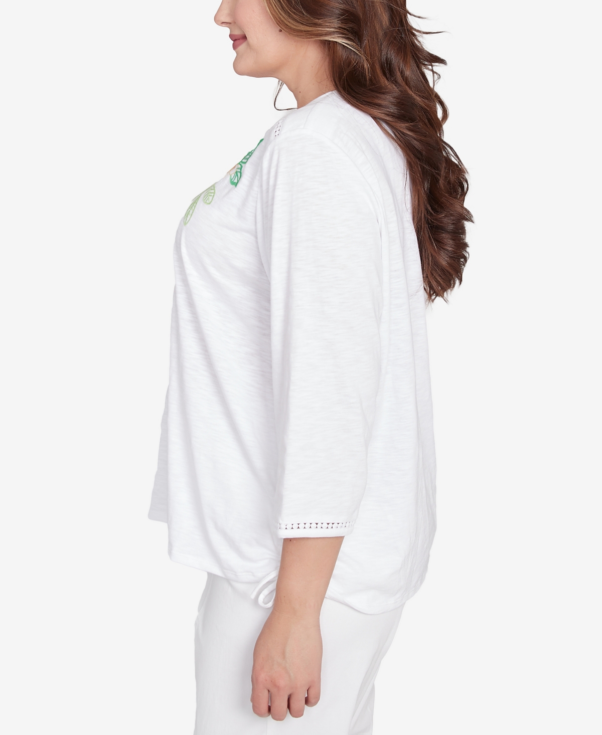 Alfred Dunner Plus Size Rise And Shine Embroidered Pineapple Top In Multi White