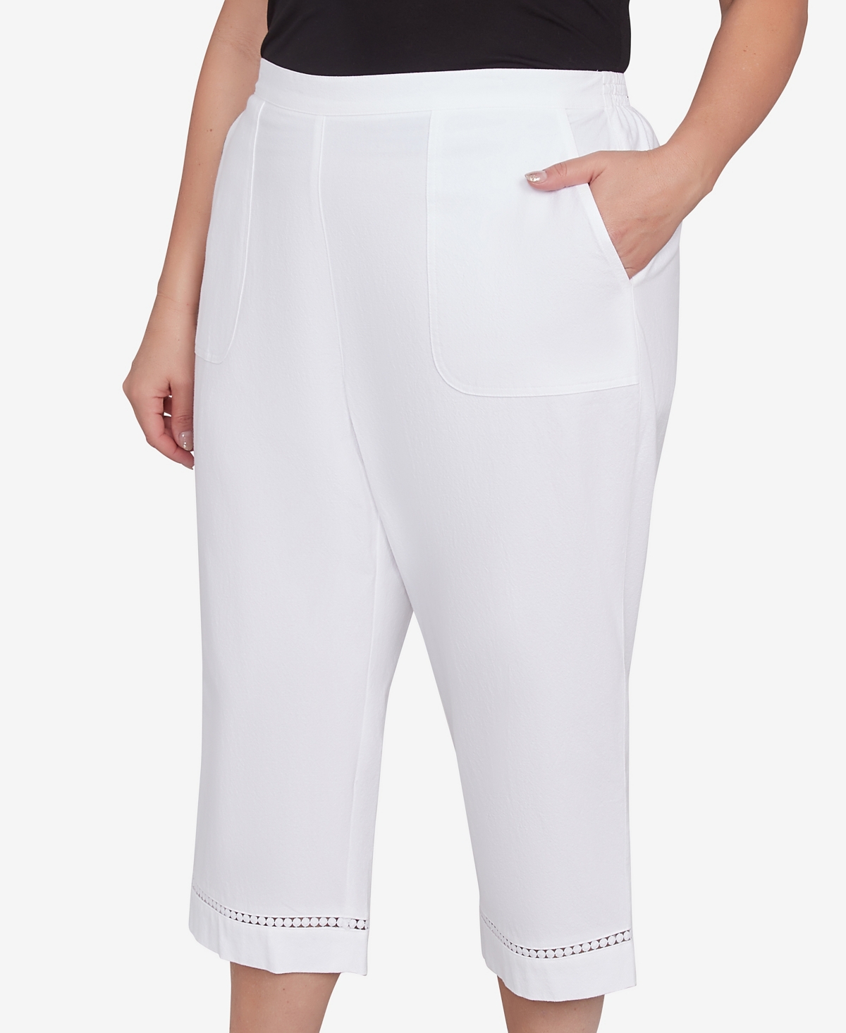 Alfred Dunner Plus Size Rise And Shine Lace Dotted Trim Capri Jacket In White