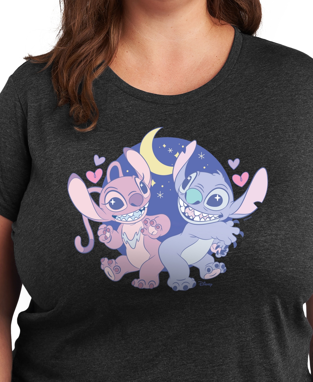 Hybrid Apparel Plus Size Lilo Stitch And Angel Graphic T-shirt In Gray