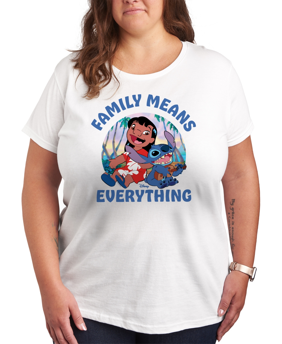 Hybrid Apparel Plus Size Lilo Stitch Family Means Everything Graphic T-shirt In White