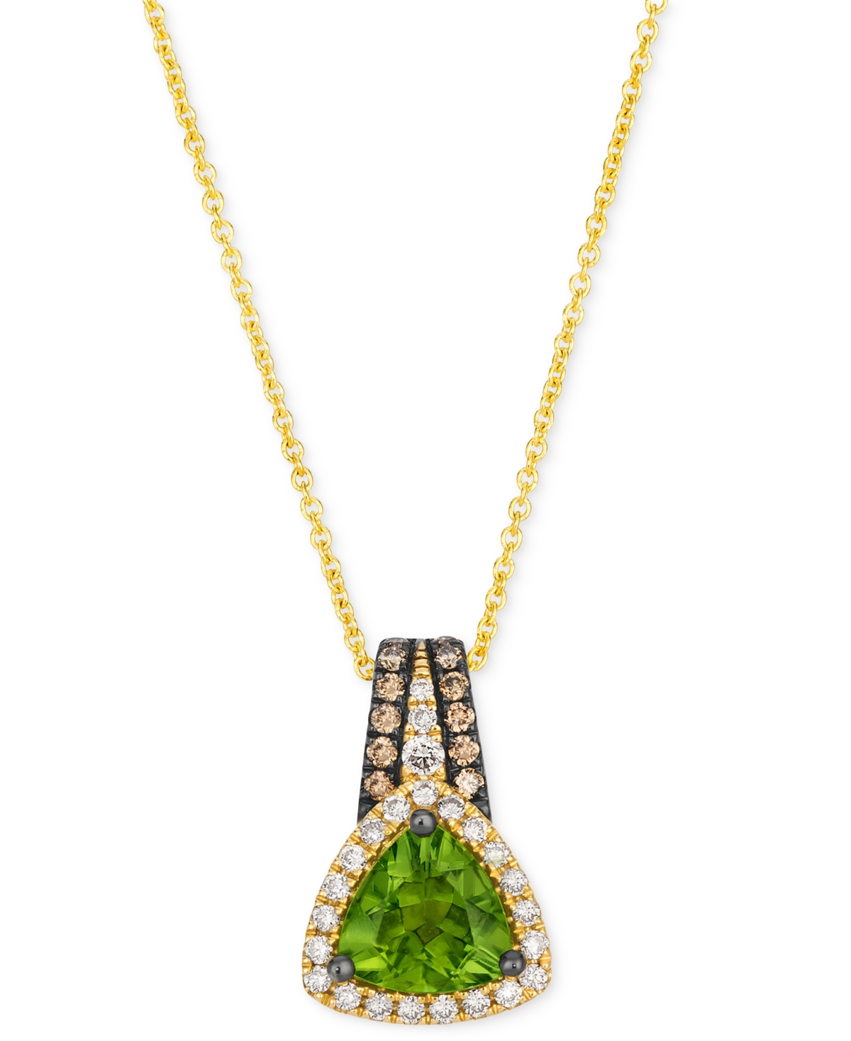 Green Apple Peridot (1-1/6 ct. t.w.) & Diamond (1/5 ct. t.w.) Trillion Halo Adjustable 20" Pendant Necklace in 14k Gold - Yellow Gold