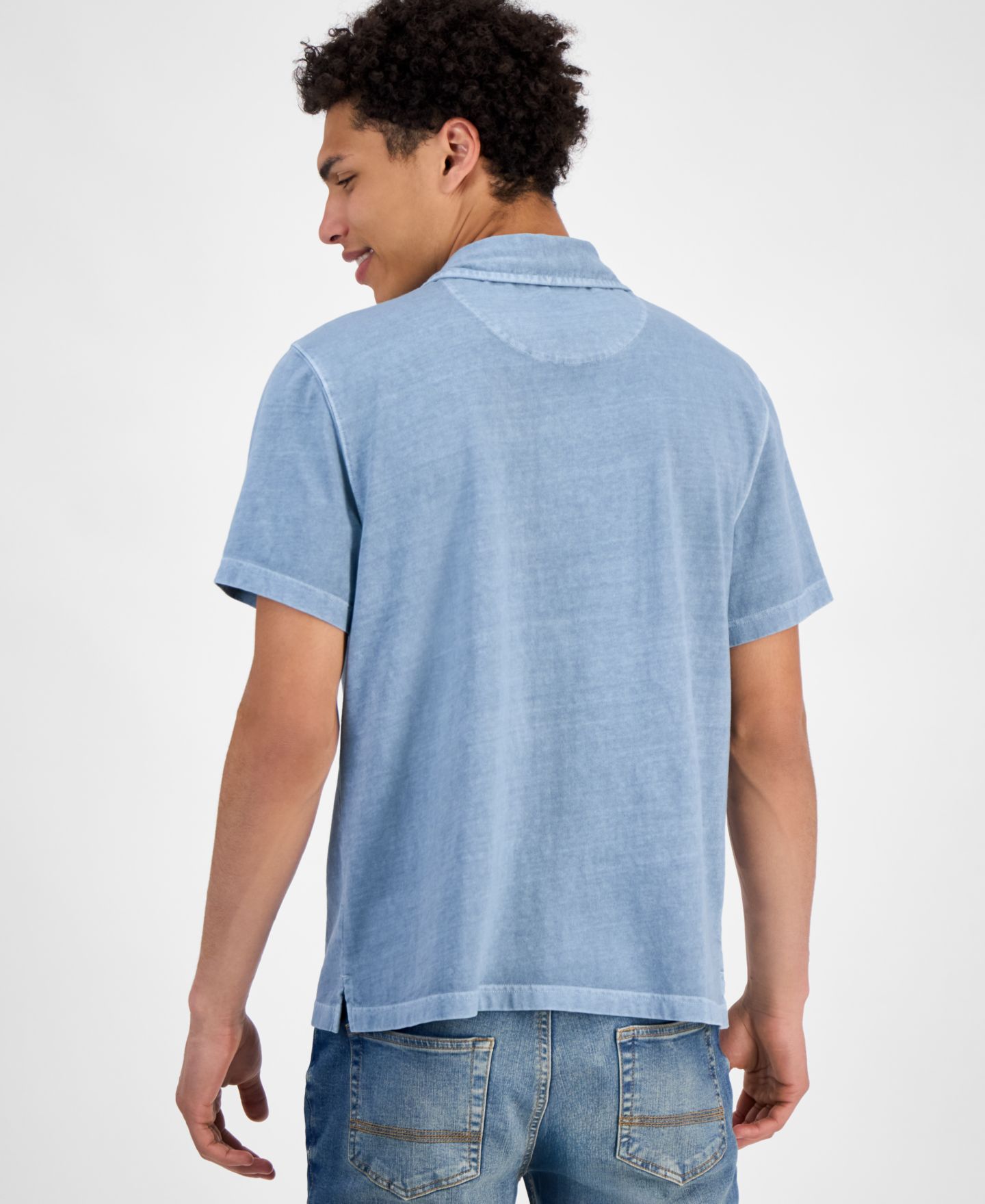 Мужское поло Sun + Stone 100% Cotton Sun Faded Short Sleeve Polo, цвет: Синий — фото 4