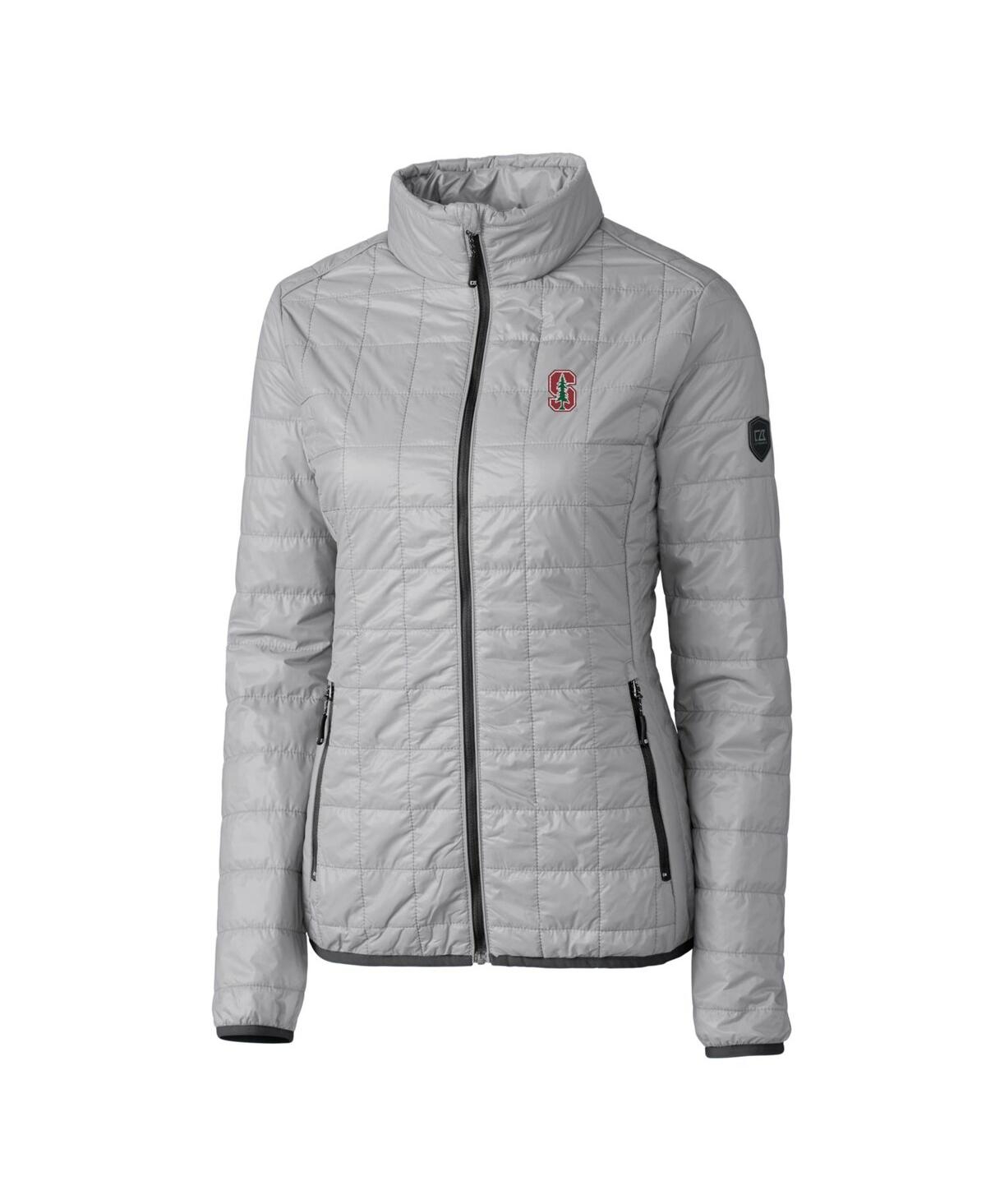 CUTTER & BUCK WOMEN'S GRAY STANFORD CARDINAL RAINIER ECO INSULATED PUFFER FULL-ZIP JACKET 
