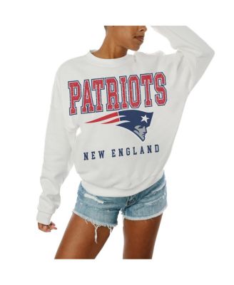 Gameday Couture - Women's White New England Patriots Sunday Drives Oversized Crewneck Pullover Sweatshirt
