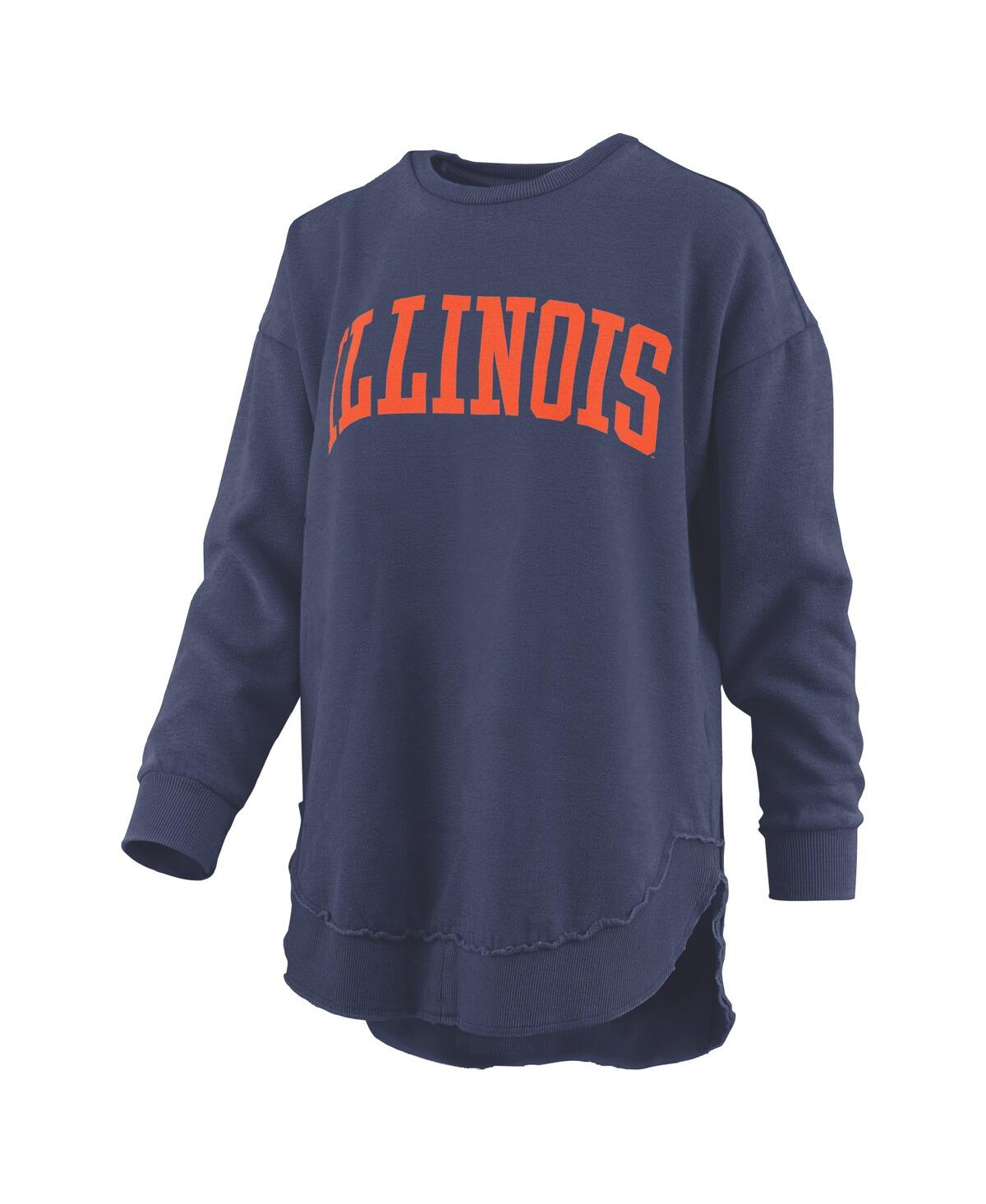 PRESSBOX WOMEN'S NAVY ILLINOIS FIGHTING ILLINI MELANGE PONCHO VINTAGE FLEECE LONG SLEEVE PULLOVER SWEATSHIRT 