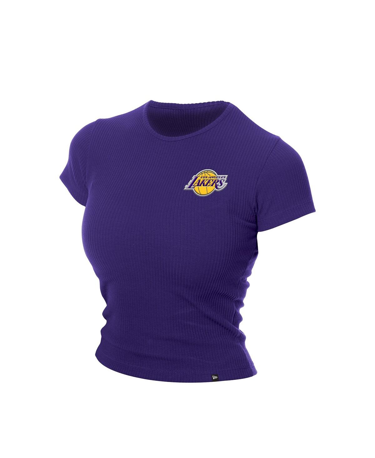 NEW ERA WOMEN'S PURPLE LOS ANGELES LAKERS LEISURE COLLECTION BABY DOLL CROPPED T-SHIRT 