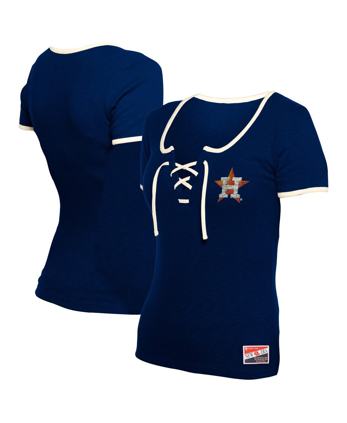 NEW ERA WOMEN'S NAVY HOUSTON ASTROS THROWBACK LACE UP T-SHIRT 