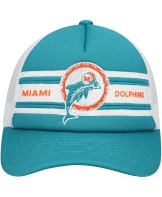 Big Boys and Girls Aqua Miami Dolphins Stripe Trucker Adjustable Hat