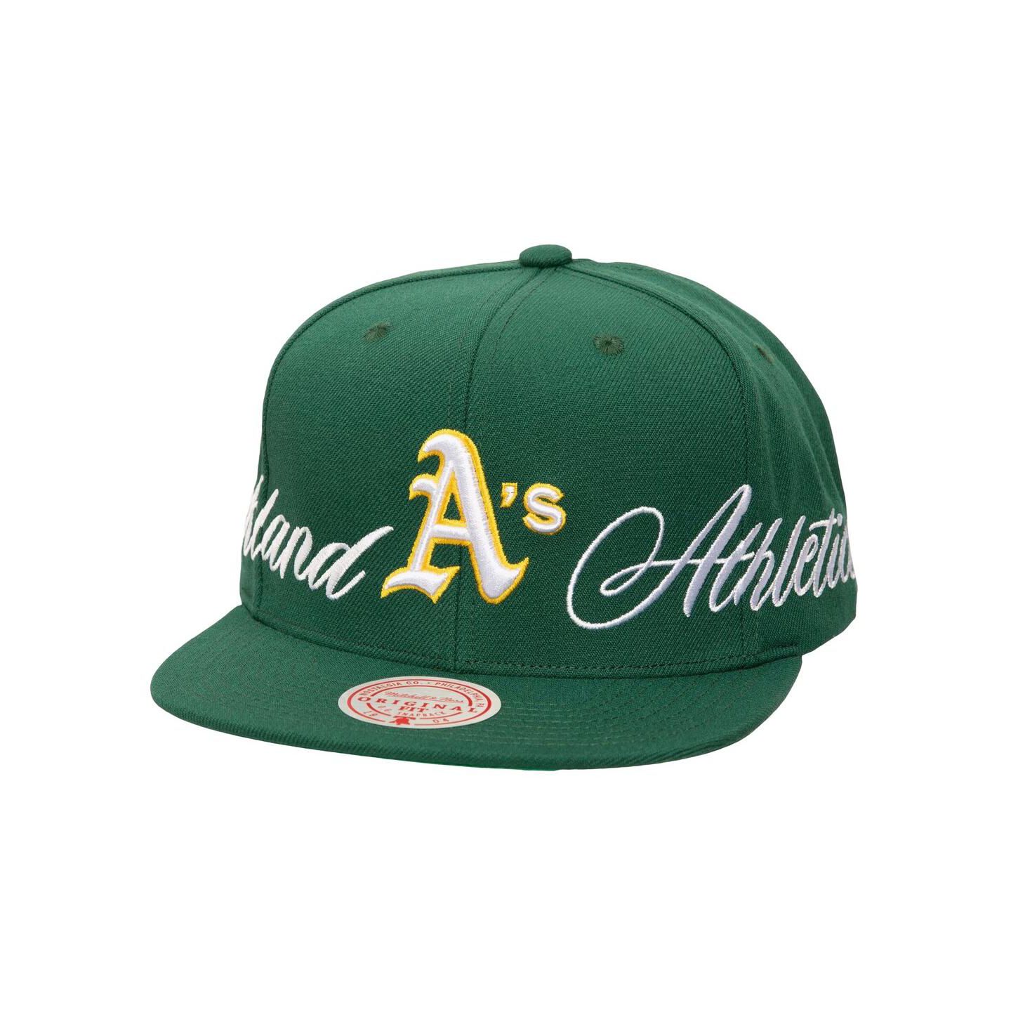 Мужская кепка-снэпбэк Mitchell & Ness Oakland Athletics Just Don x MLB Lux Script, Green — фото 1