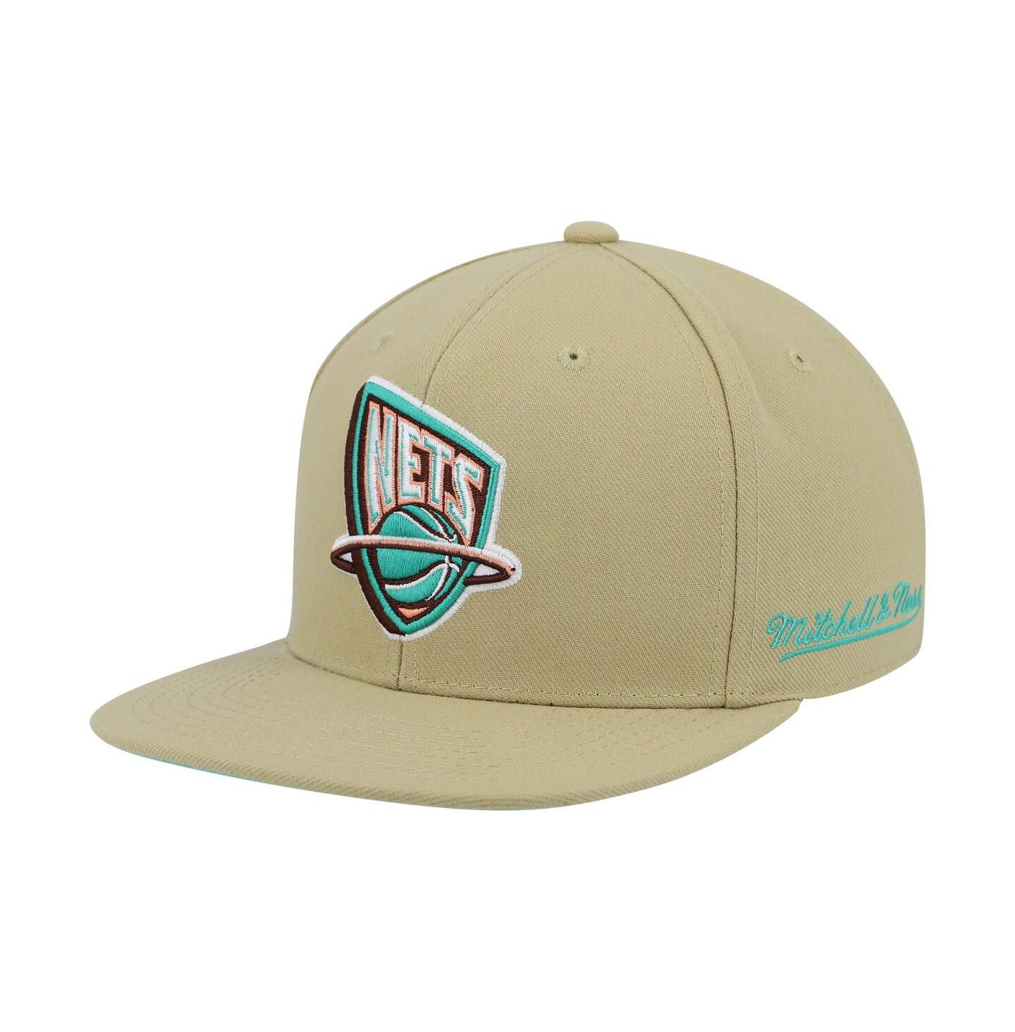 Мужские головные уборы Mitchell & Ness Khaki New Jersey Nets 35th Anniversary Hardwood Classics Malibu Sunrise Fitted Hat — фото 3
