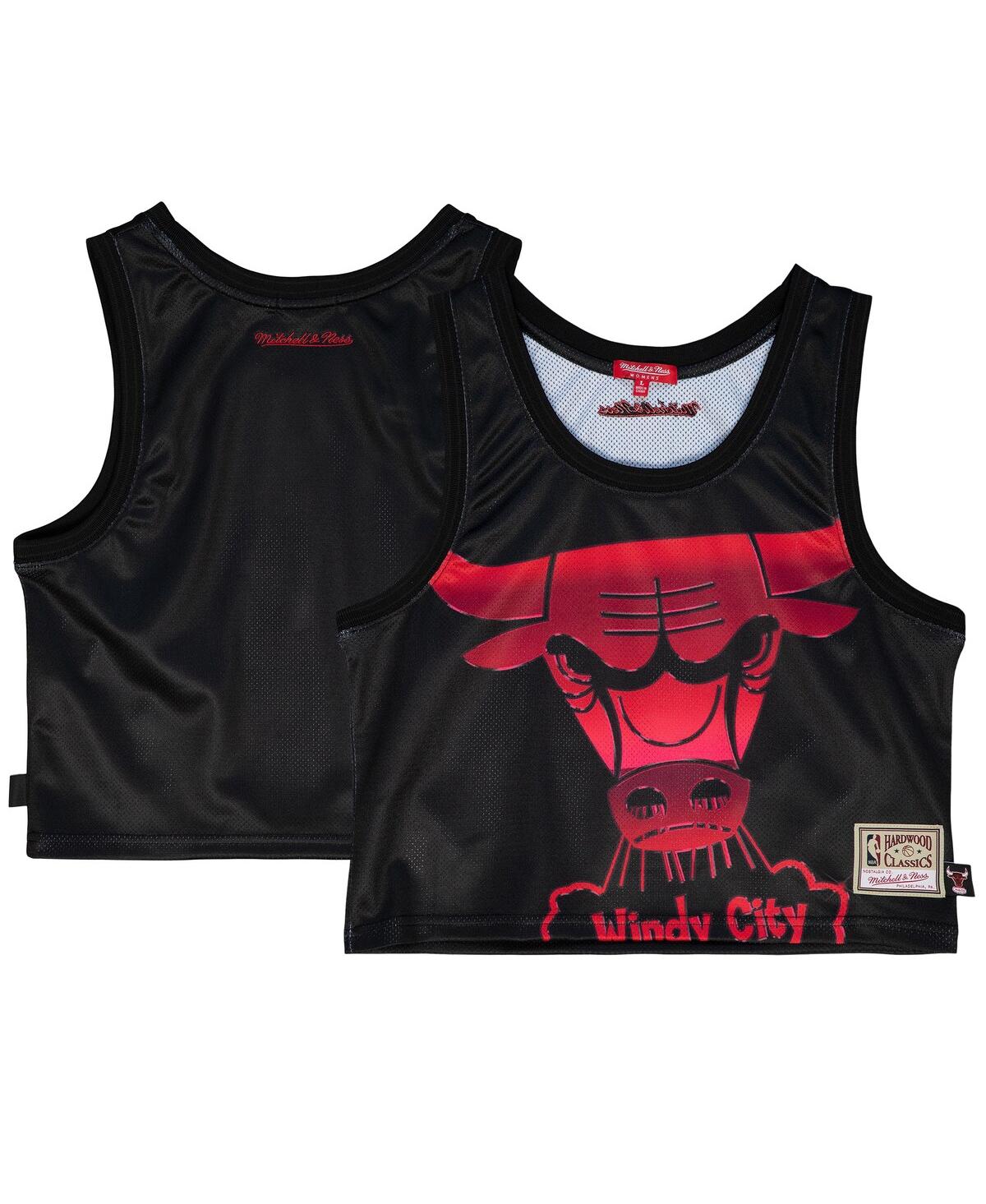 Women's Black Chicago Bulls Hardwood Classics Big Face 4.0 Cropped Tank Top - Black