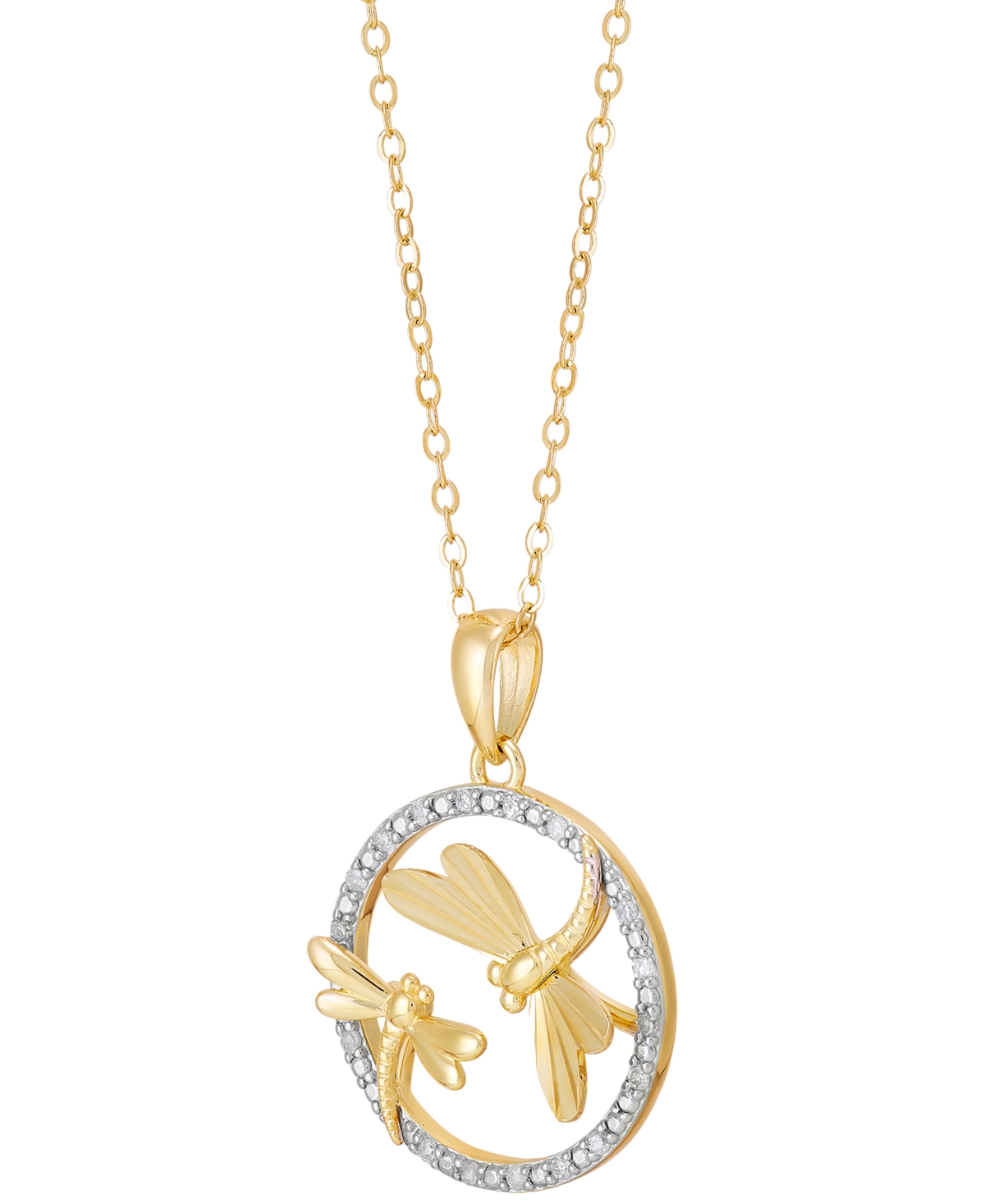 Macy's Diamond Dragonfly Pendant Necklace (1/10 Ct. T.w.) In 14k Gold-plated Sterling Silver, 16" + 2" Exte In Gold-plated Sterling Silver
