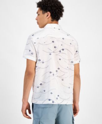 Men's Damien Short Sleeve Abstract Print Linen Blend Button-Front Shirt, Exclusively at Macy's