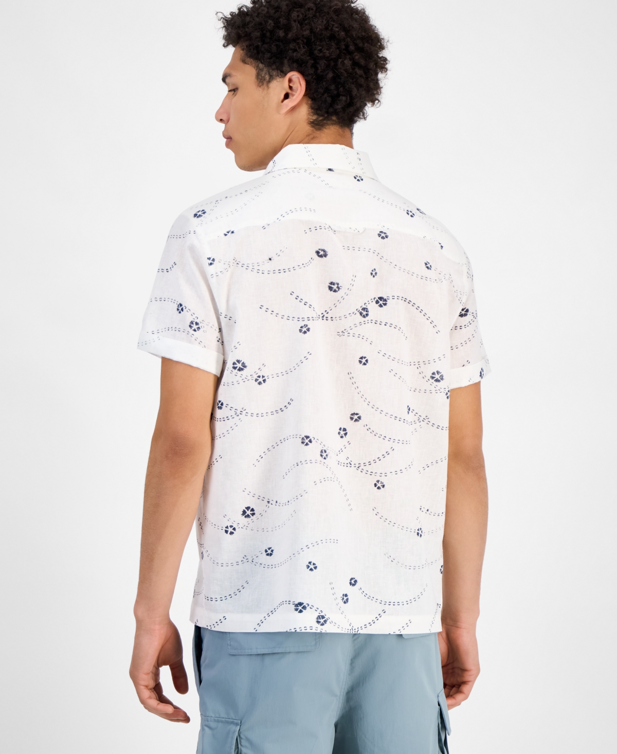 Shop Sun + Stone Men's Damien Short Sleeve Abstract Print Linen Blend Button-front Shirt, Exclusively At Macy's
