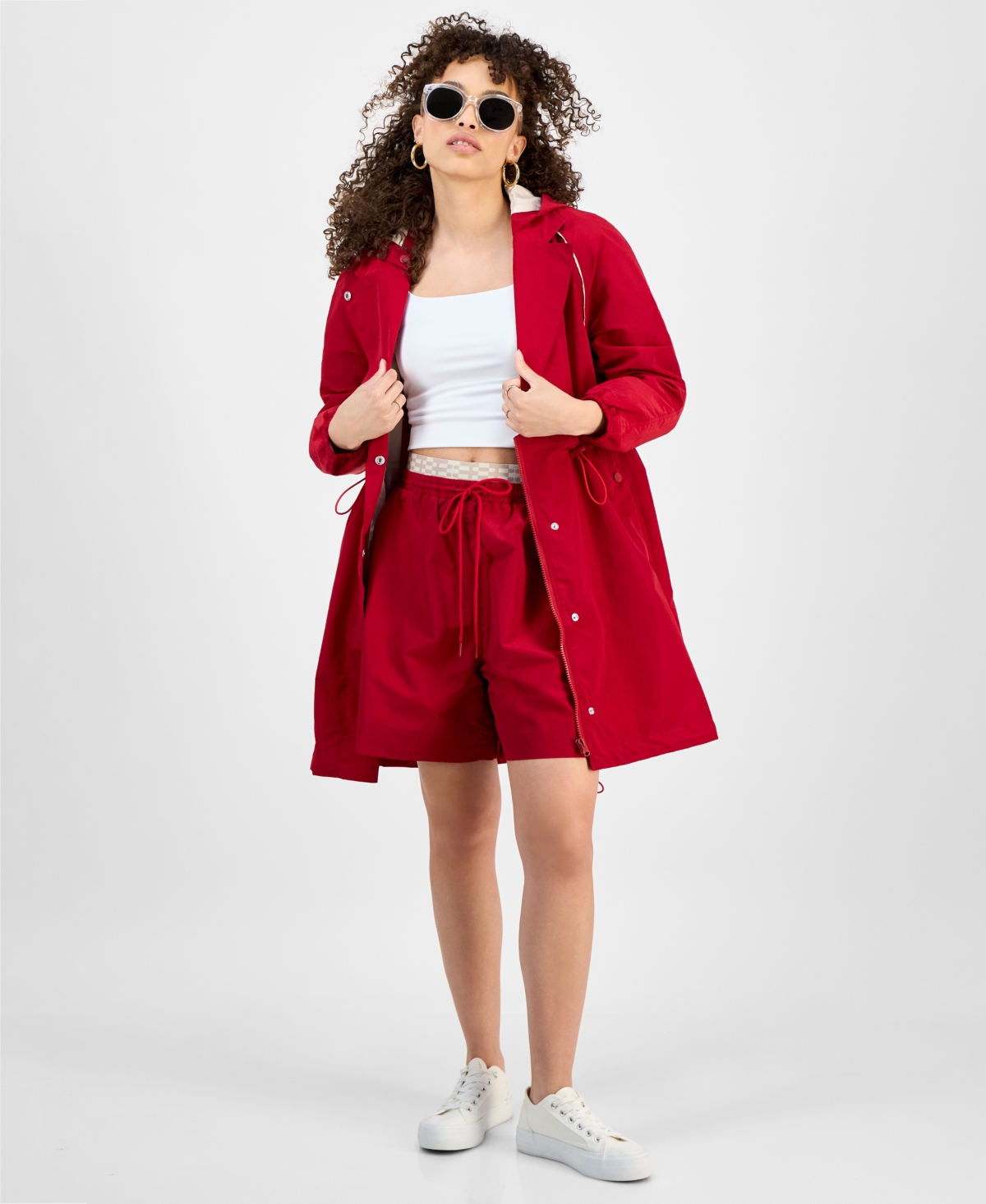 Women's Petite Drawstring-Waist Long-Sleeve Jacket - Sand