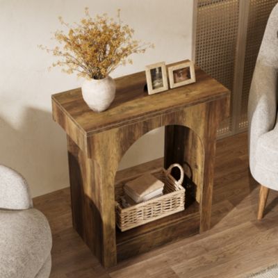 End Table, Wooden Side Table for Living Room, Narrow Nightstand, Rustic Brown