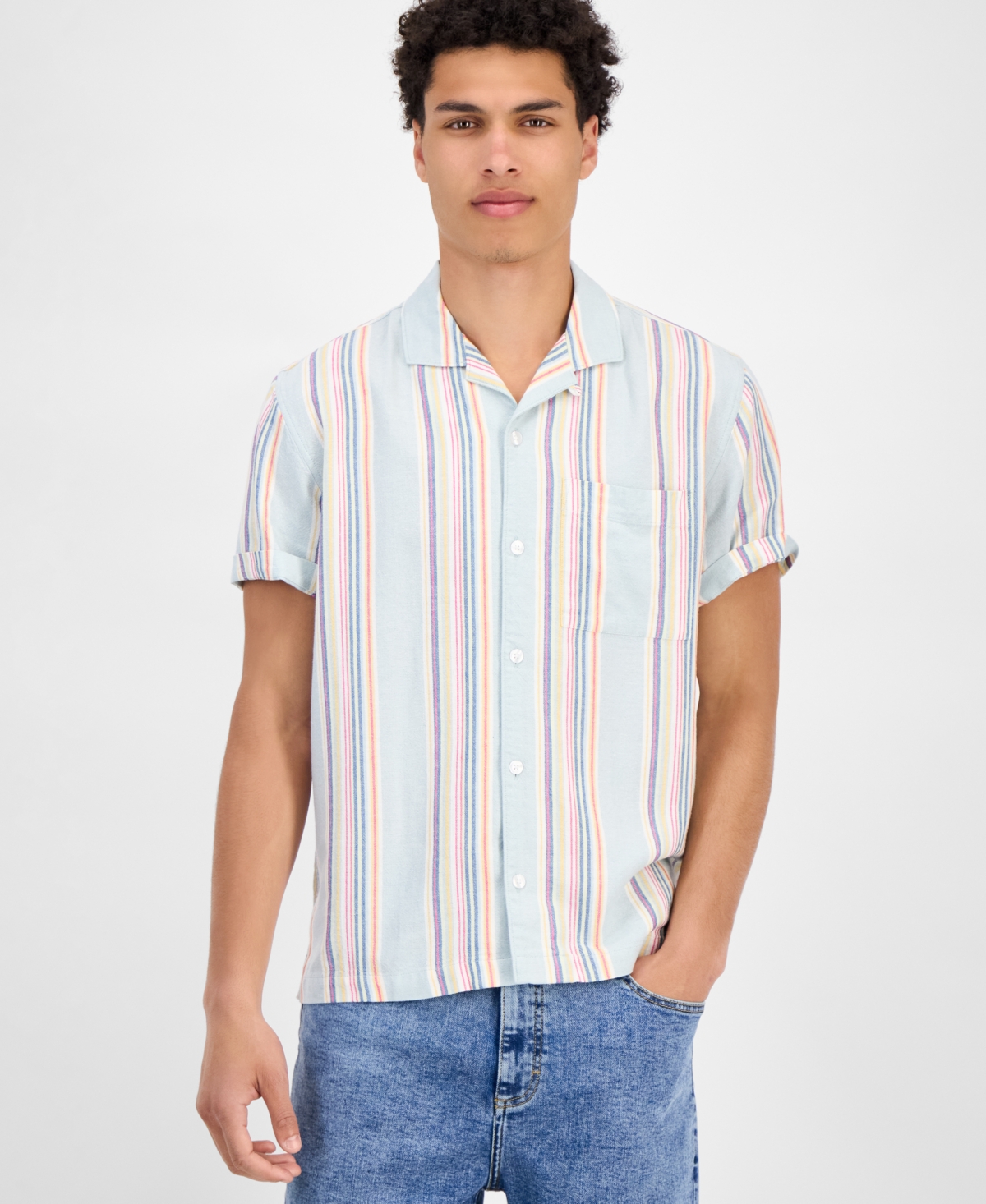 Sun + Stone Men's Cove Short Sleeve Striped Button-front Camp Shirt, Exclusively At Macy's