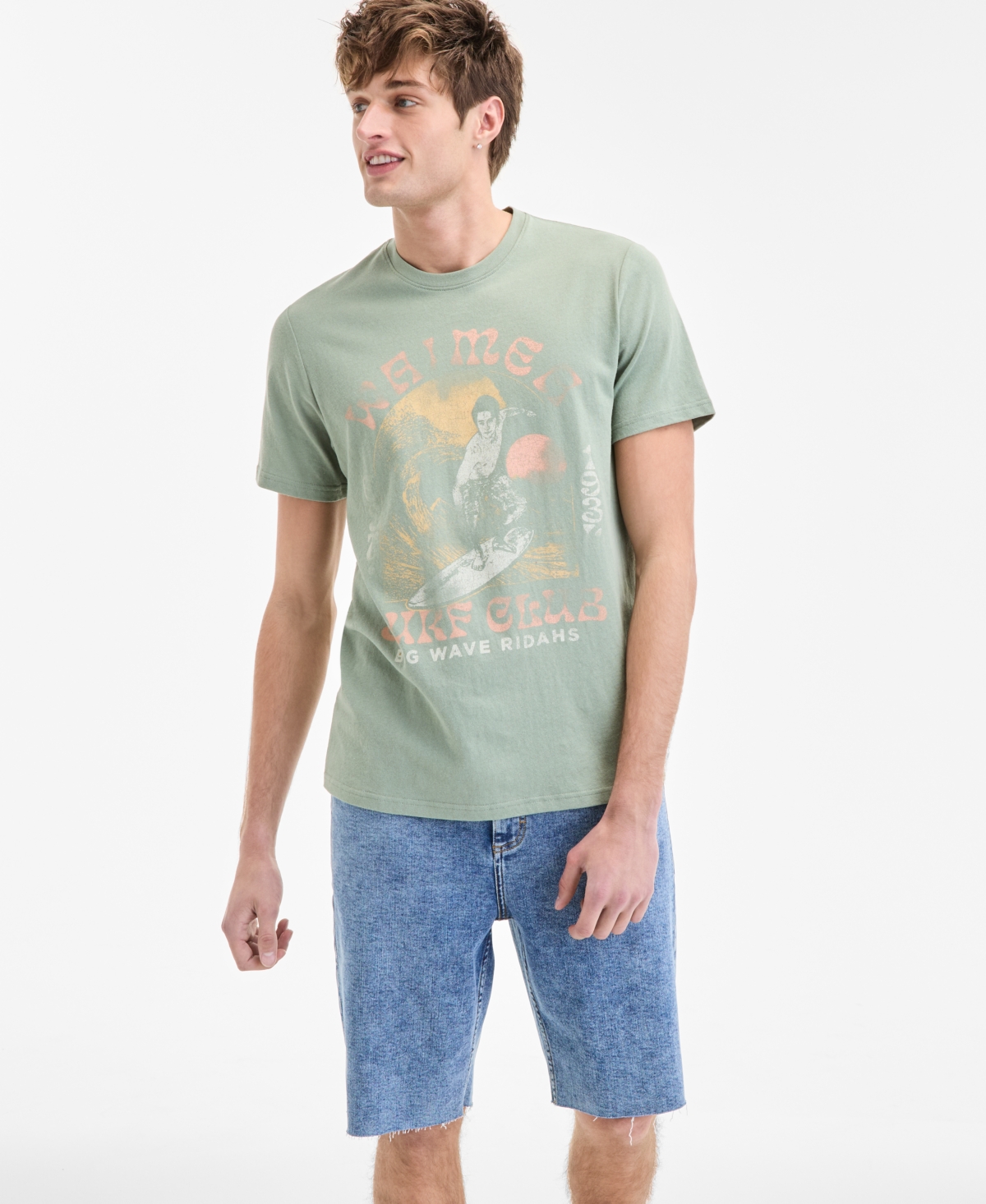Men's Surf Club Short Sleeve Graphic Crewneck T-Shirt, Exclusively at Macy's - Serene Olive