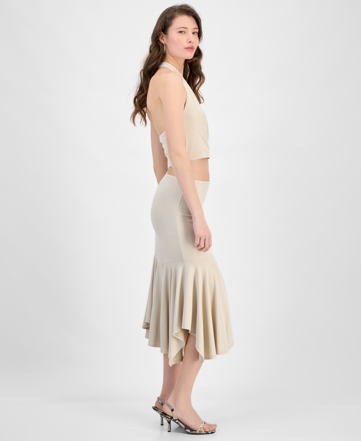 GUESS WOMEN'S KENZIE PULL-ON FLOUNCE MIDI SKIRT 