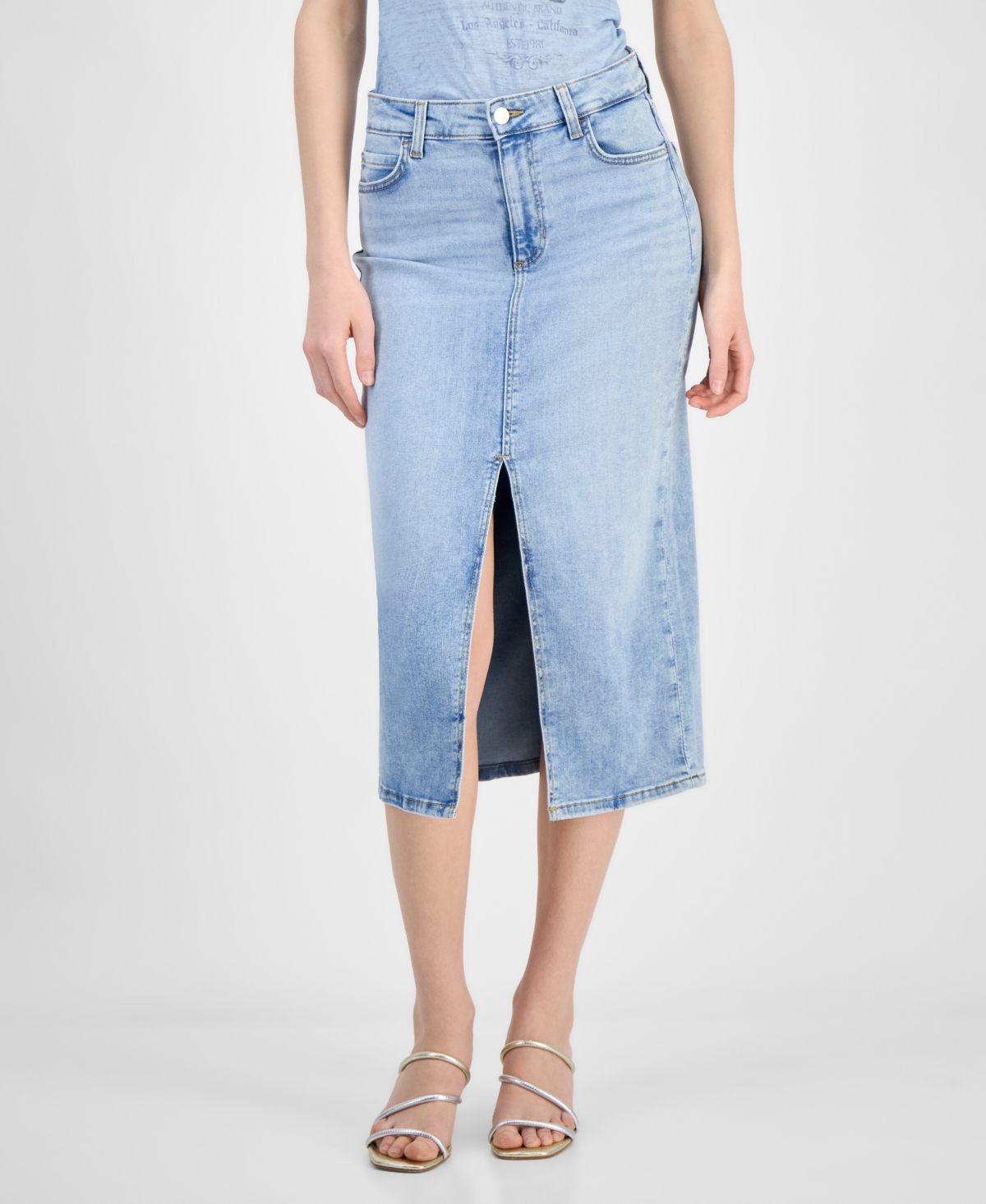 GUESS WOMEN'S MILA DENIM FRONT-SLIT MIDI SKIRT 