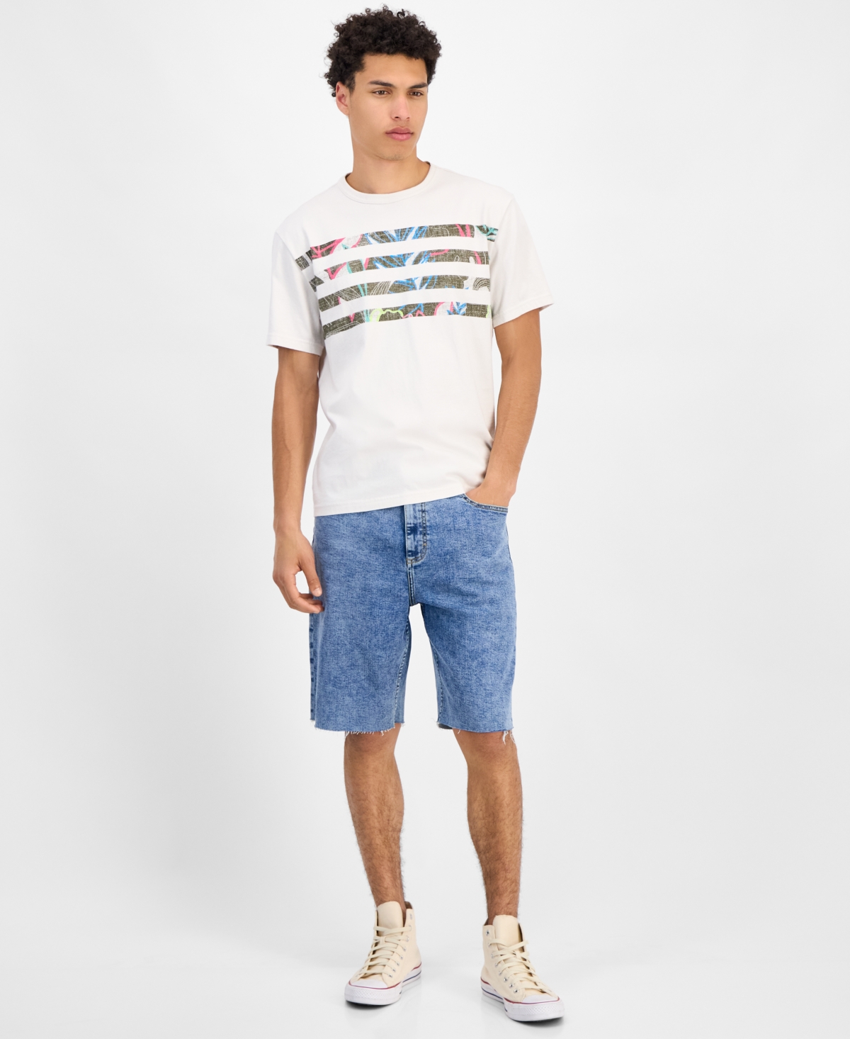 SUN + STONE MEN'S JACK SHORT SLEEVE STRIPED TROPICAL GRAPHIC CREWNECK T-SHIRT, EXCLUSIVELY AT MACY'S 
