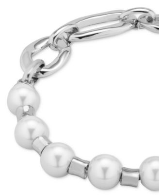 Different Links and Cultivated Pearl Metal Alloy Bracelet